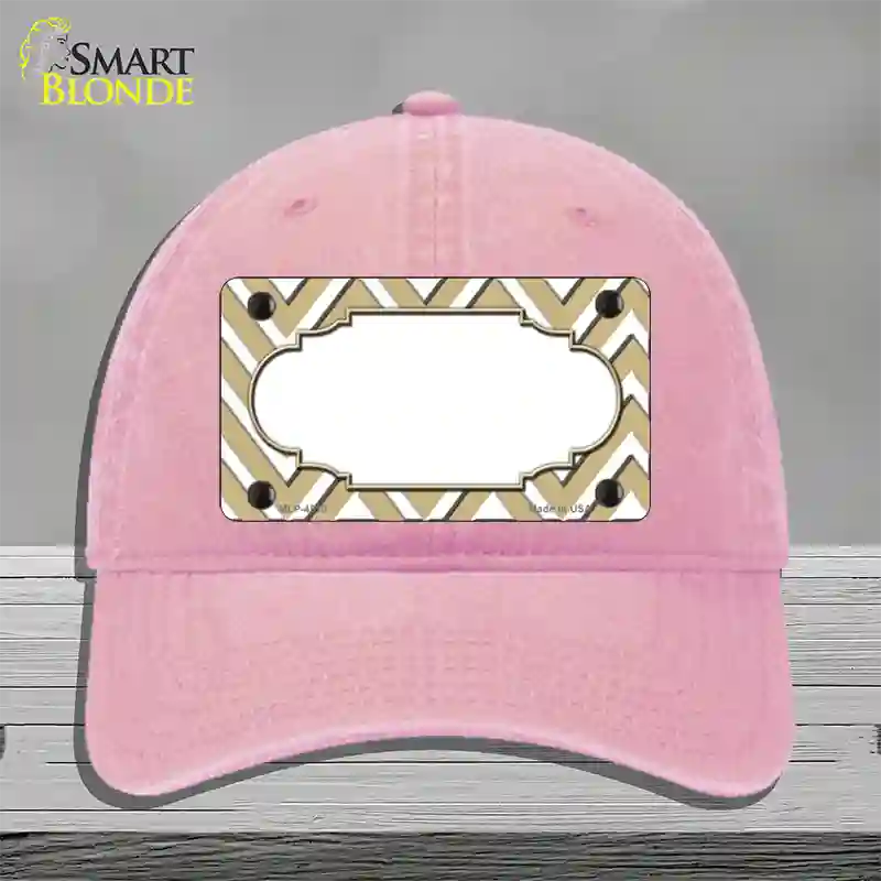 Gold White Large Chevron Center Scallop Novelty License Plate Hat Unconstructed Cotton / Pink