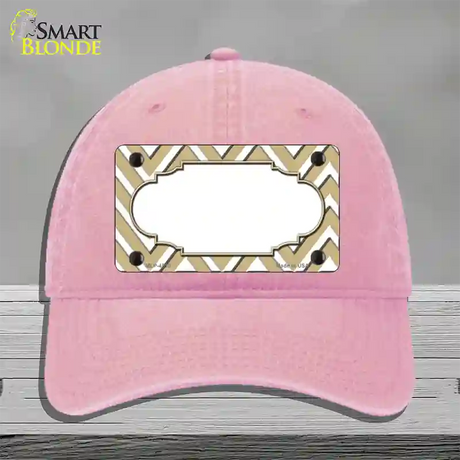 Gold White Large Chevron Center Scallop Novelty License Plate Hat Unconstructed Cotton / Pink