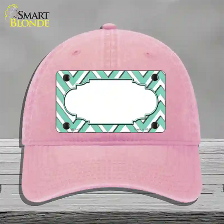 Mint White Large Chevron Center Scallop Novelty License Plate Hat Unconstructed Cotton / Pink