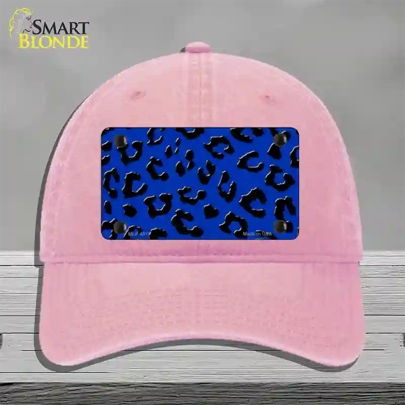 Blue Black Cheetah Novelty License Plate Hat Unconstructed Cotton / Pink