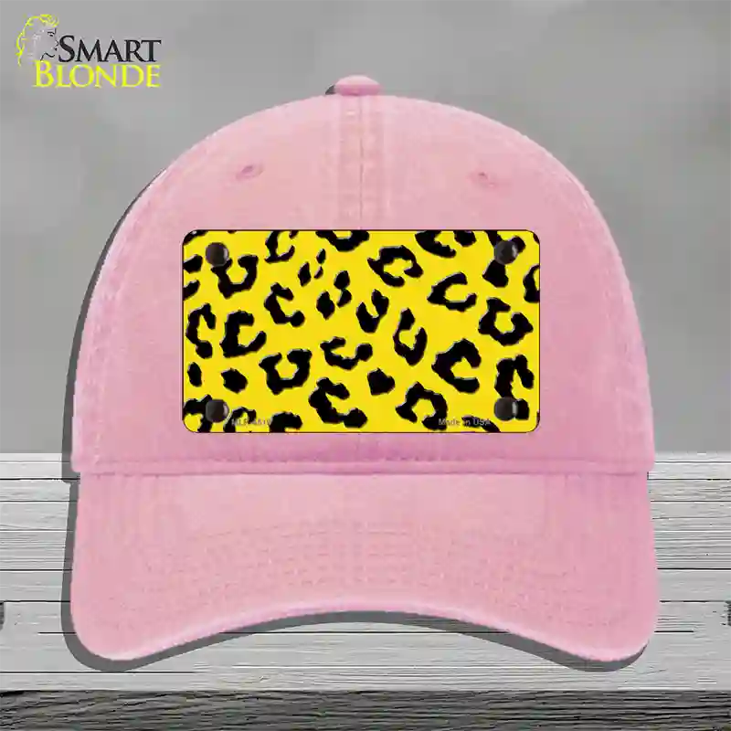 Yellow Black Cheetah Novelty License Plate Hat Unconstructed Cotton / Pink