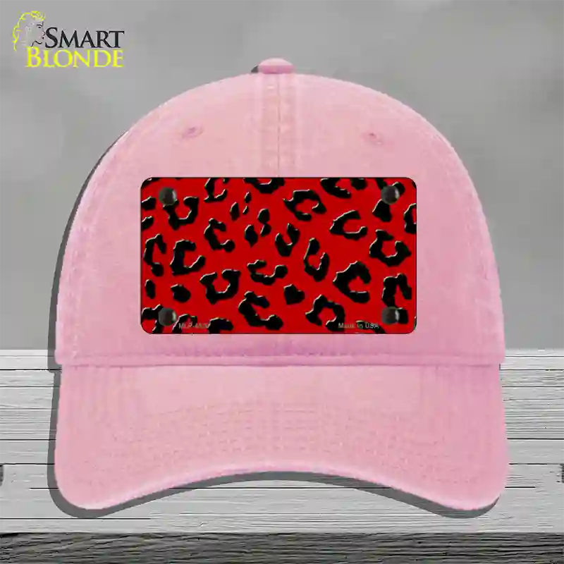 Red Black Cheetah Novelty License Plate Hat Unconstructed Cotton / Pink