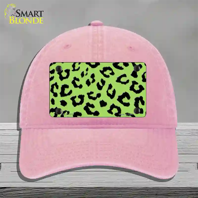 Lime Green Black Cheetah Novelty License Plate Hat Unconstructed Cotton / Pink