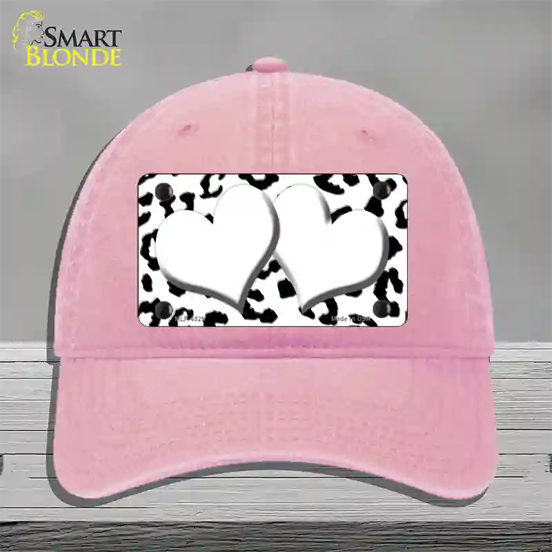 White Black Cheetah White Center Hearts Novelty License Plate Hat Unconstructed Cotton / Pink