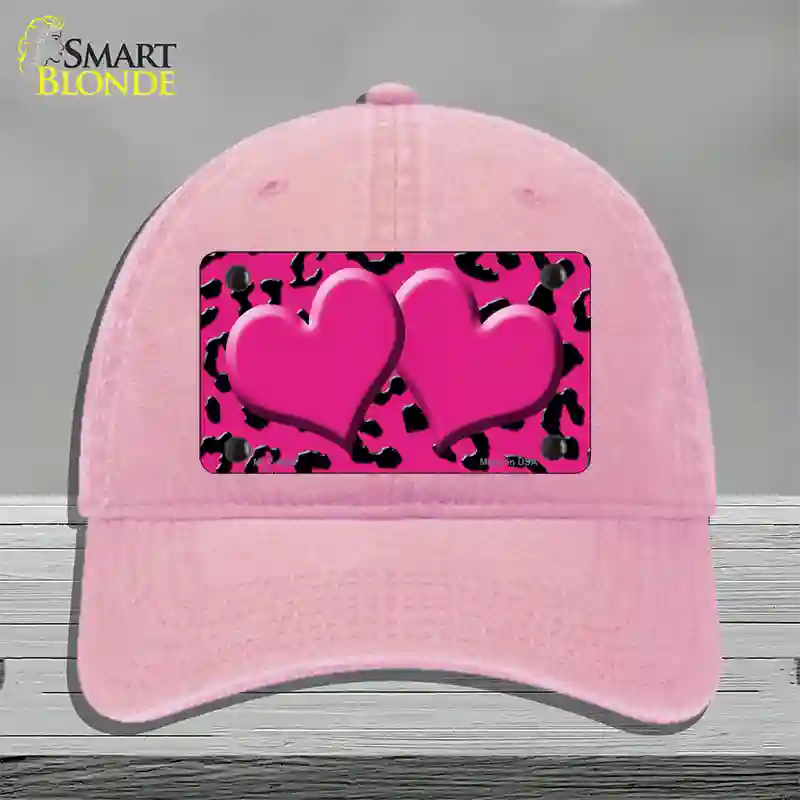 Pink Black Cheetah Pink Center Hearts Novelty License Plate Hat Unconstructed Cotton / Pink