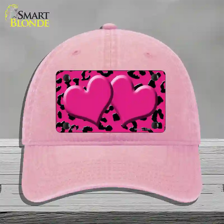 Pink Black Cheetah Pink Center Hearts Novelty License Plate Hat Unconstructed Cotton / Pink