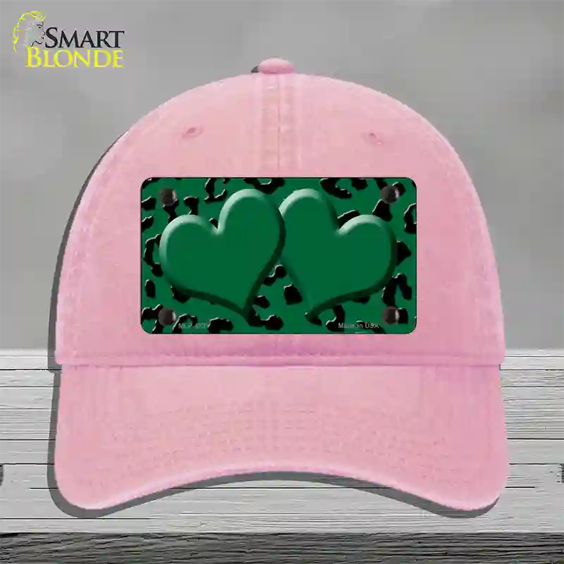 Green Black Cheetah Green Center Hearts Novelty License Plate Hat Unconstructed Cotton / Pink