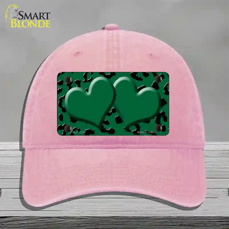 Green Black Cheetah Green Center Hearts Novelty License Plate Hat Unconstructed Cotton / Pink