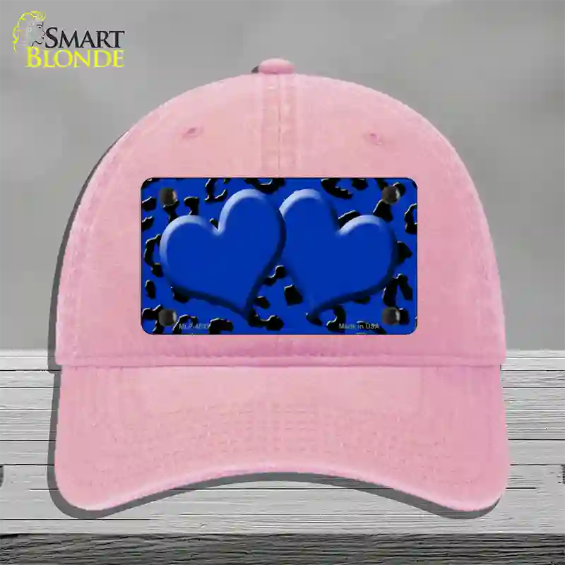 Blue Black Cheetah Blue Center Hearts Novelty License Plate Hat Unconstructed Cotton / Pink