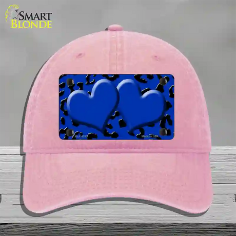 Blue Black Cheetah Blue Center Hearts Novelty License Plate Hat Unconstructed Cotton / Pink