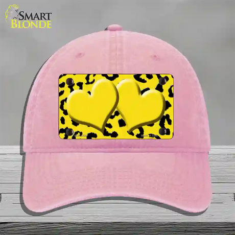 Yellow Black Cheetah Yellow Center Hearts Novelty License Plate Hat Unconstructed Cotton / Pink