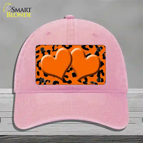 Orange Black Cheetah Orange Center Hearts Novelty License Plate Hat Unconstructed Cotton / Pink