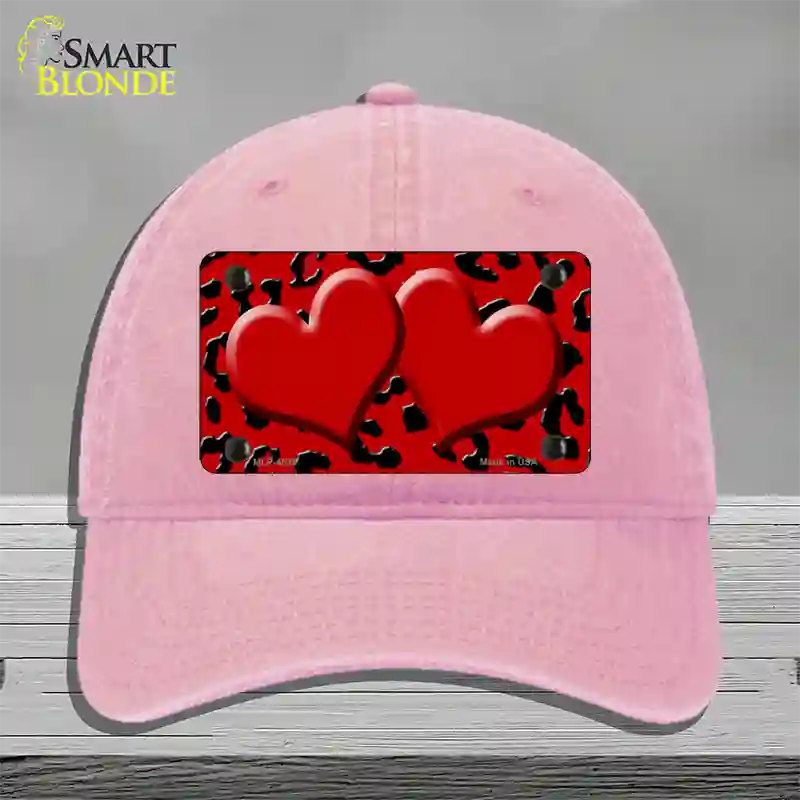 Red Black Cheetah Red Center Hearts Novelty License Plate Hat Unconstructed Cotton / Pink