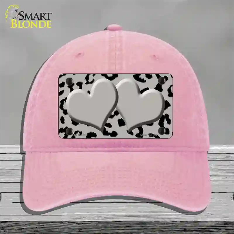 Grey Black Cheetah Gray Center Hearts Novelty License Plate Hat Unconstructed Cotton / Pink