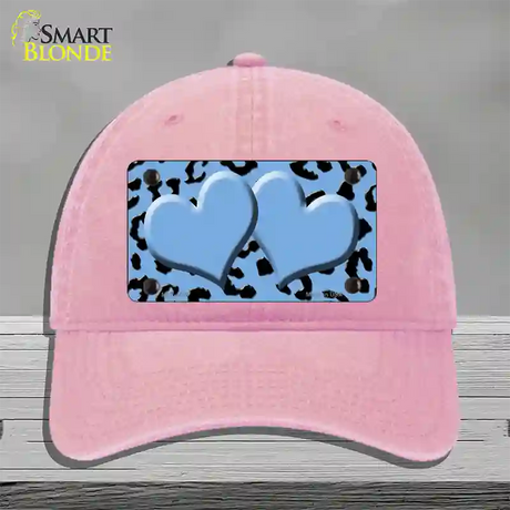 Light Blue Black Cheetah Light Blue Center Hearts Novelty License Plate Hat Unconstructed Cotton / Pink