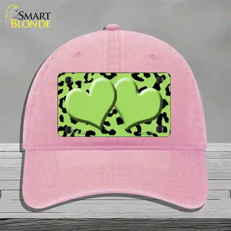 Lime Green Black Cheetah Lime Green Center Hearts Novelty License Plate Hat Unconstructed Cotton / Pink