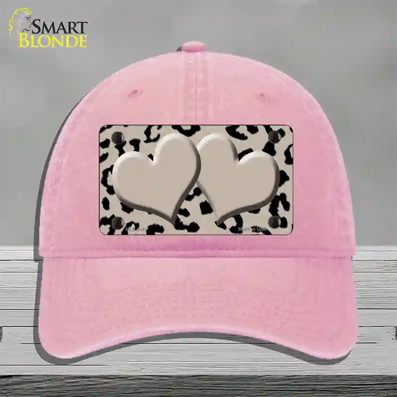 Tan Black Cheetah Tan Center Hearts Novelty License Plate Hat Unconstructed Cotton / Pink