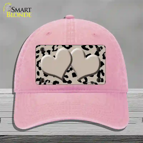 Tan Black Cheetah Tan Center Hearts Novelty License Plate Hat Unconstructed Cotton / Pink