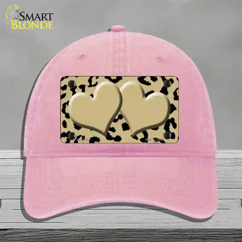 Gold Black Cheetah Gold Center Hearts Novelty License Plate Hat Unconstructed Cotton / Pink