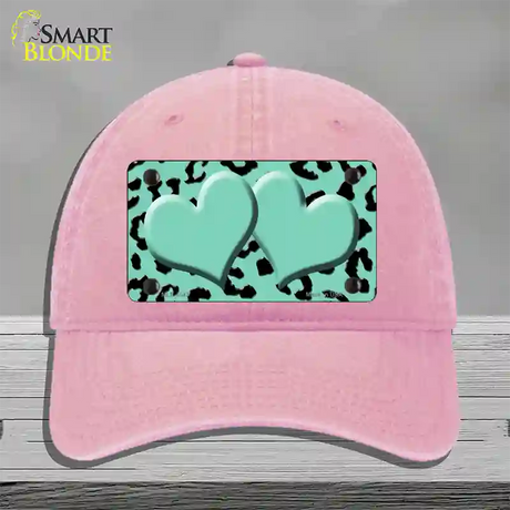 Mint Black Cheetah Mint Center Hearts Novelty License Plate Hat Unconstructed Cotton / Pink