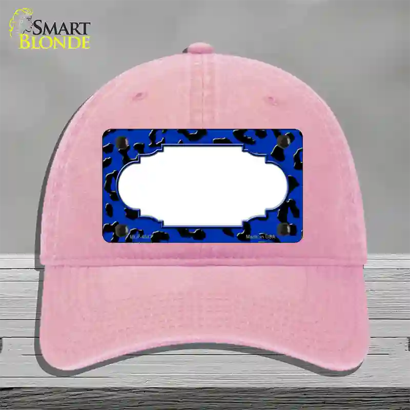 Blue Black Cheetah Scallop Novelty License Plate Hat Unconstructed Cotton / Pink