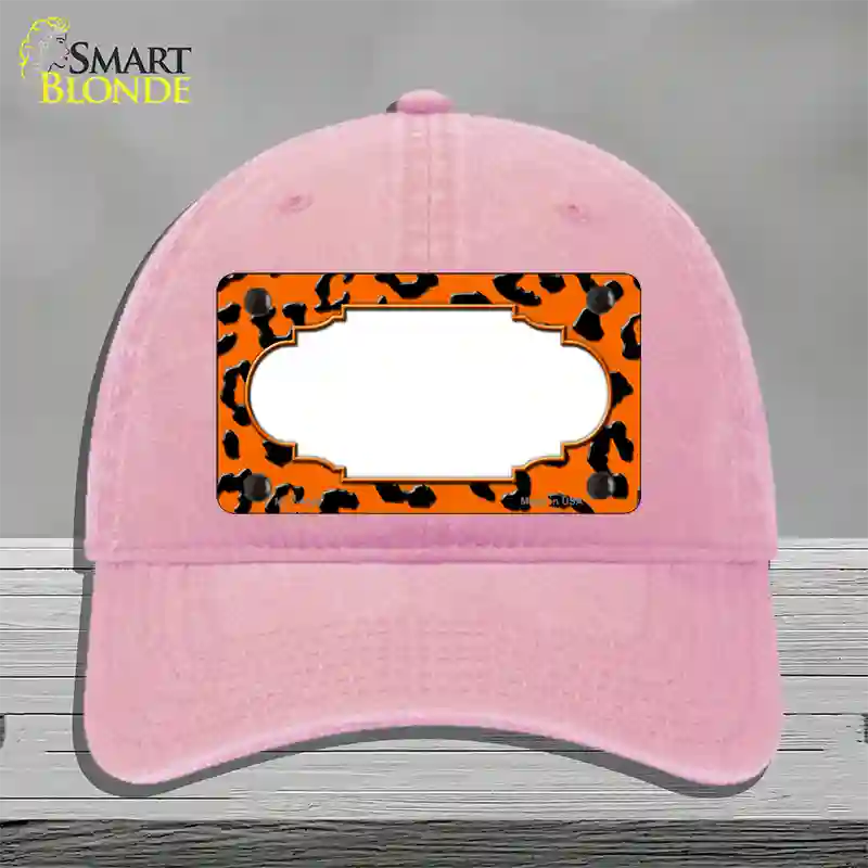 Orange Black Cheetah Scallop Novelty License Plate Hat Unconstructed Cotton / Pink