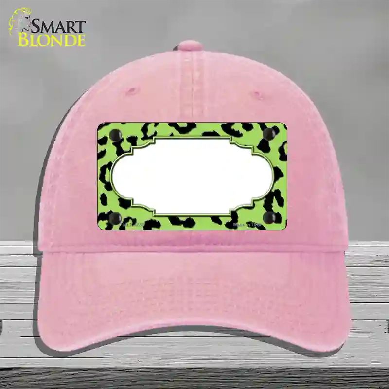 Lime Green Black Cheetah Scallop Novelty License Plate Hat Unconstructed Cotton / Pink