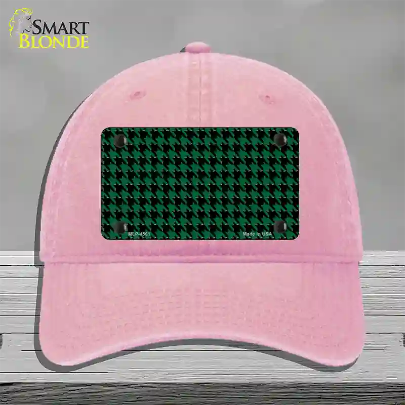 Green Black Houndstooth Novelty License Plate Hat Unconstructed Cotton / Pink