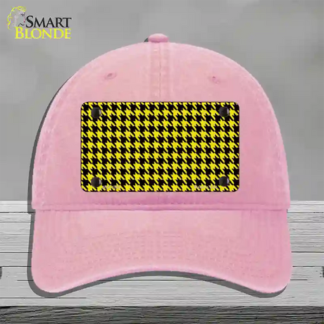 Yellow Black Houndstooth Novelty License Plate Hat Unconstructed Cotton / Pink