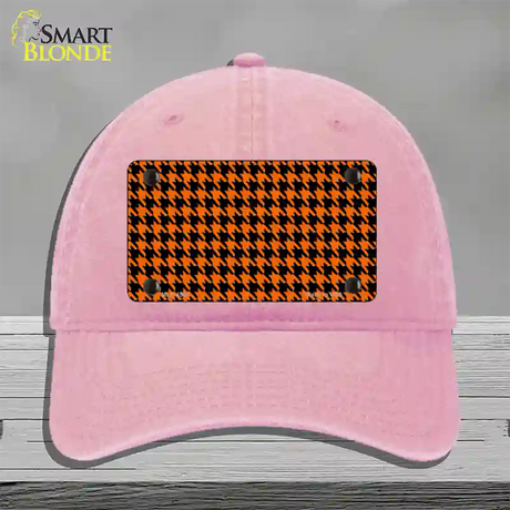 Orange Black Houndstooth Novelty License Plate Hat Unconstructed Cotton / Pink