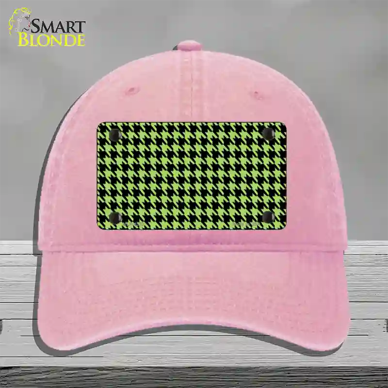 Lime Green Black Houndstooth Novelty License Plate Hat Unconstructed Cotton / Pink