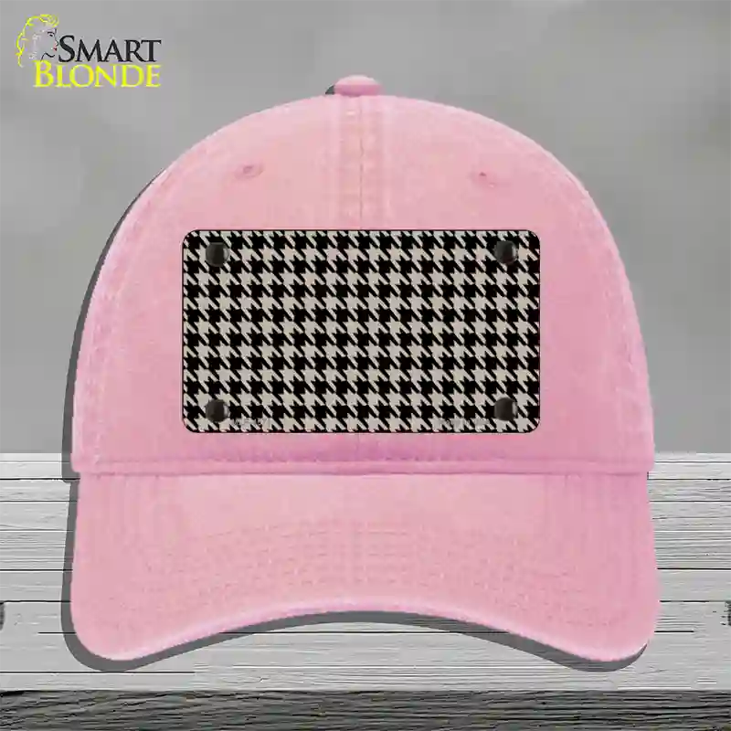 Tan Black Houndstooth Novelty License Plate Hat Unconstructed Cotton / Pink