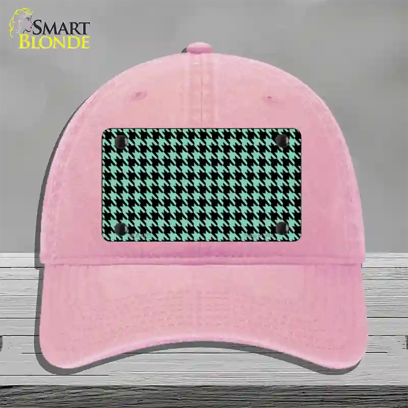 Mint Black Houndstooth Novelty License Plate Hat Unconstructed Cotton / Pink