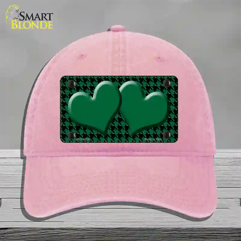 Green Black Houndstooth Green Center Hearts Novelty License Plate Hat Unconstructed Cotton / Pink