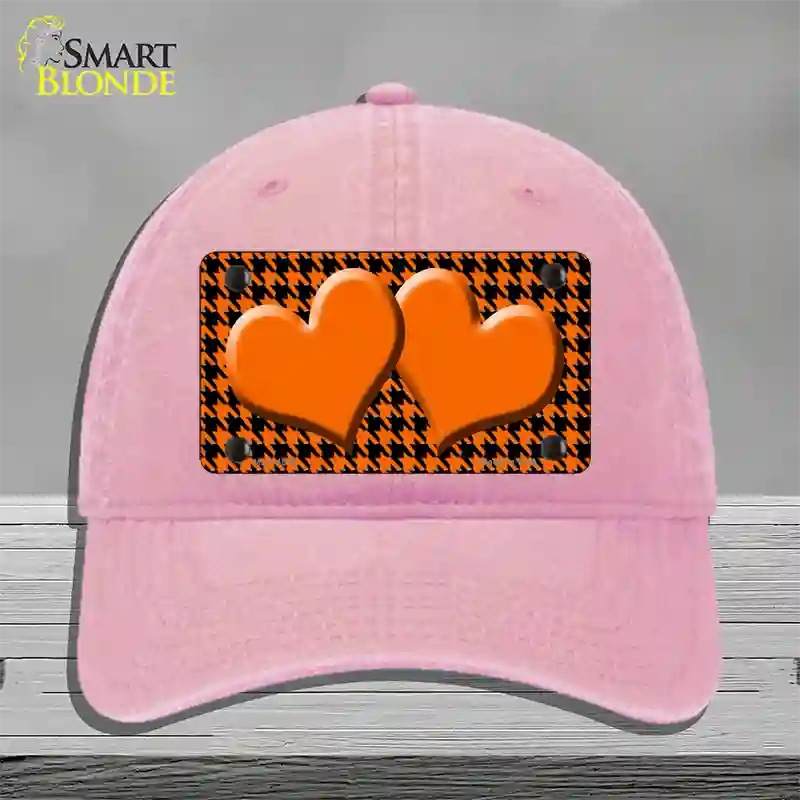 Orange Black Houndstooth Orange Center Hearts Novelty License Plate Hat Unconstructed Cotton / Pink