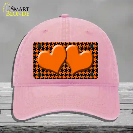 Orange Black Houndstooth Orange Center Hearts Novelty License Plate Hat Unconstructed Cotton / Pink