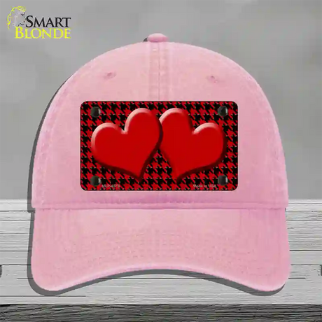 Red Black Houndstooth Red Center Hearts Novelty License Plate Hat Unconstructed Cotton / Pink