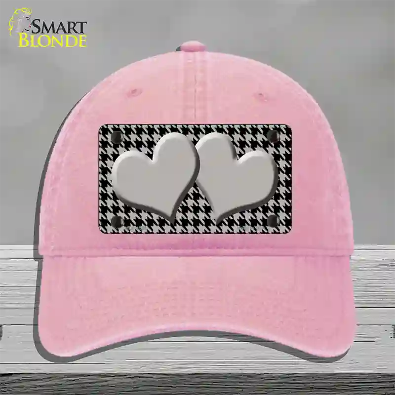 Grey Black Houndstooth Grey Center Hearts Novelty License Plate Hat Unconstructed Cotton / Pink