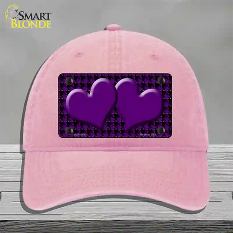 Purple Black Houndstooth Purple Center Hearts Novelty License Plate Hat Unconstructed Cotton / Pink