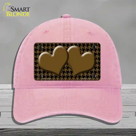 Brown Black Houndstooth Brown Center Hearts Novelty License Plate Hat Unconstructed Cotton / Pink