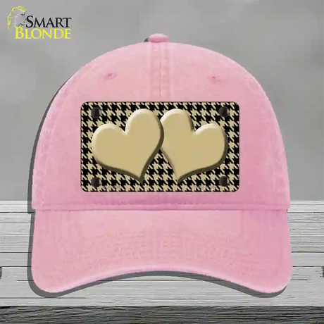 Gold Black Houndstooth Gold Center Hearts Novelty License Plate Hat Unconstructed Cotton / Pink