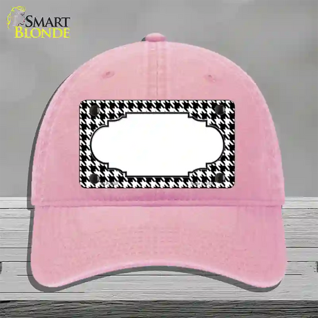 White Black Houndstooth Scallop Center Novelty License Plate Hat Unconstructed Cotton / Pink