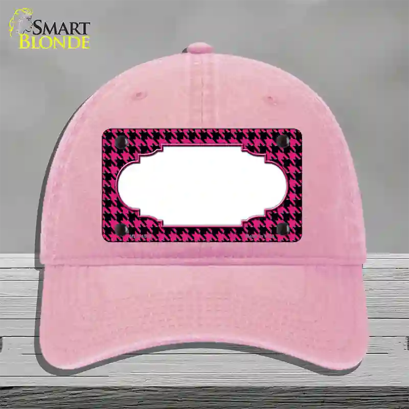 Pink Black Houndstooth Scallop Center Novelty License Plate Hat Unconstructed Cotton / Pink