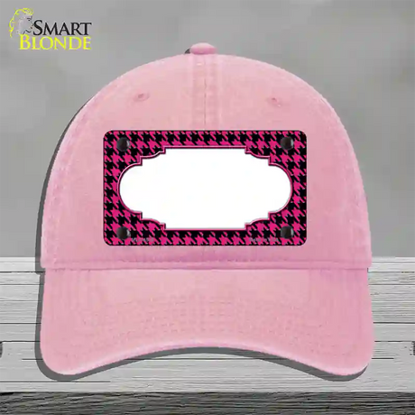 Pink Black Houndstooth Scallop Center Novelty License Plate Hat Unconstructed Cotton / Pink