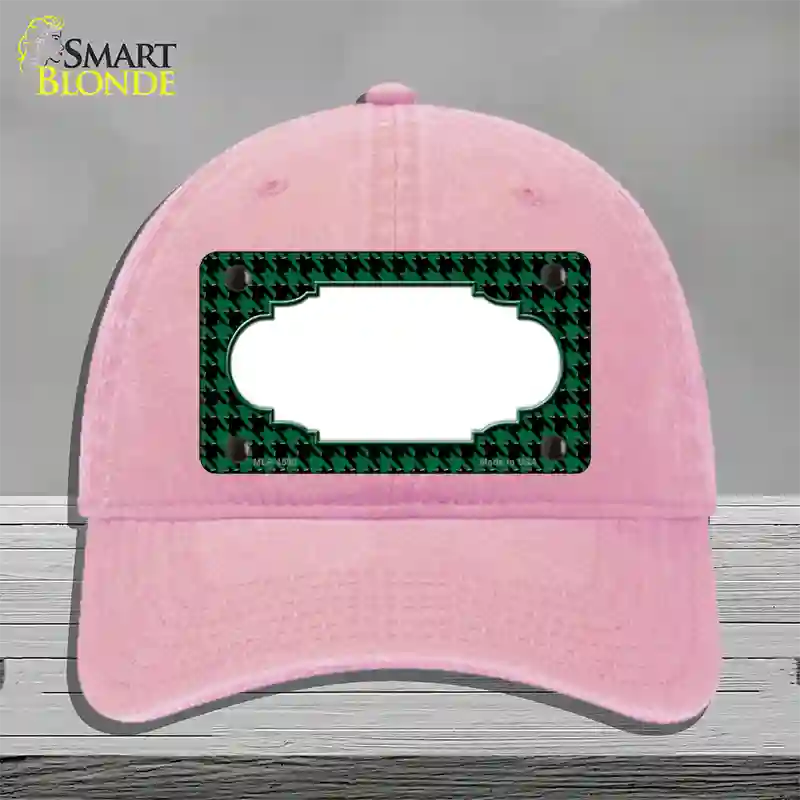 Green Black Houndstooth Scallop Center Novelty License Plate Hat Unconstructed Cotton / Pink