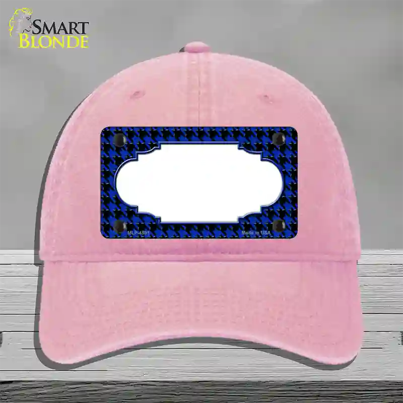 Blue Black Houndstooth Scallop Center Novelty License Plate Hat Unconstructed Cotton / Pink