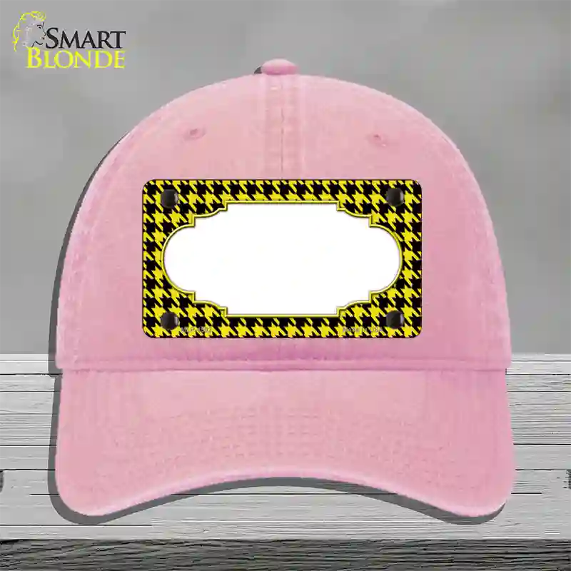 Yellow Black Houndstooth Scallop Center Novelty License Plate Hat Unconstructed Cotton / Pink