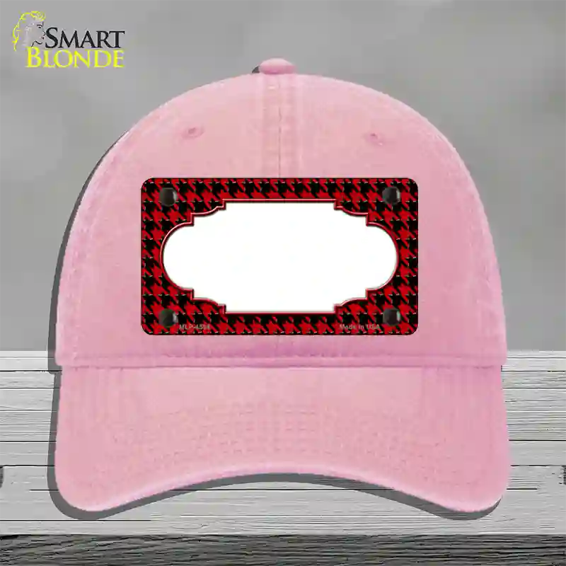 Red Black Houndstooth Scallop Center Novelty License Plate Hat Unconstructed Cotton / Pink