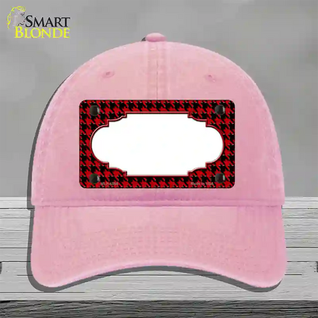 Red Black Houndstooth Scallop Center Novelty License Plate Hat Unconstructed Cotton / Pink