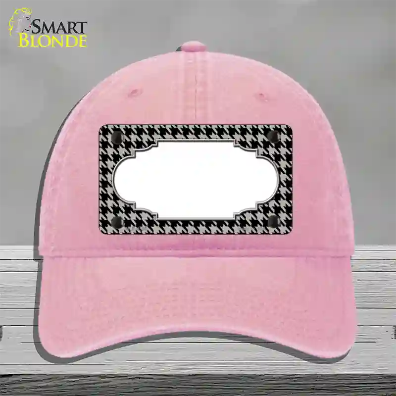 Grey Black Houndstooth Scallop Center Novelty License Plate Hat Unconstructed Cotton / Pink